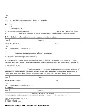 1421 delivery of permanent appointment.